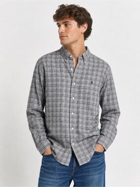 Polo Ralph Lauren Button Down Shirt Mens XL/TG Black &Gray Plaid 100% Cotton Y2K